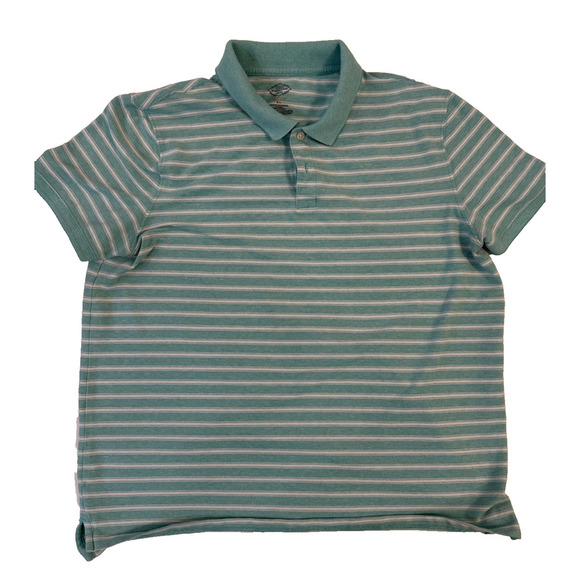 St Johns Bay Polo Shirt Mens XL Blue Green White Striped Short Sleeve Casual - Picture 1 of 3